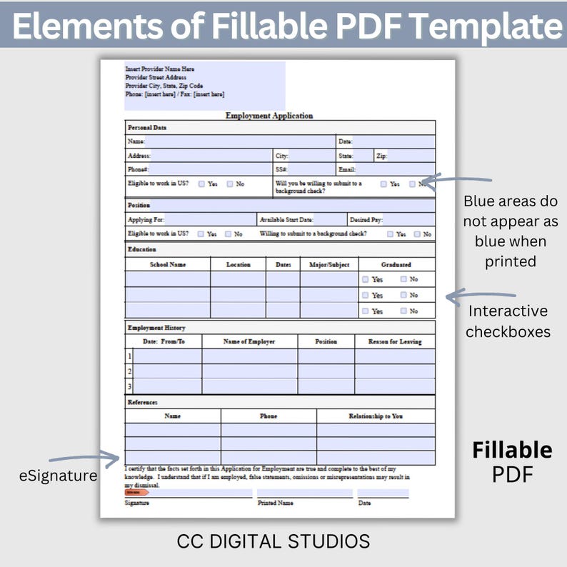Employment Application Template: HR Forms Fillable PDF Download, US ...