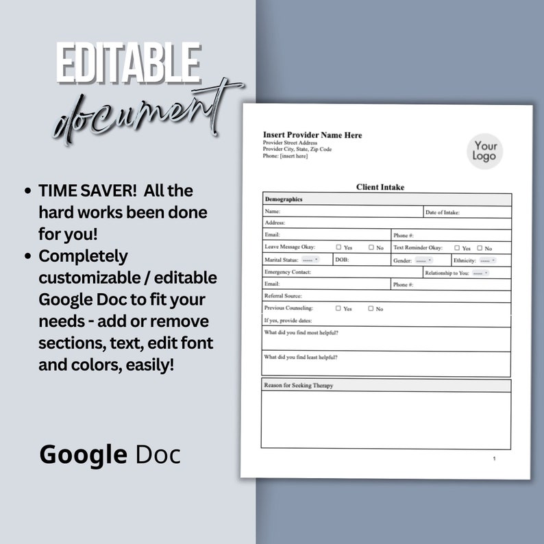 Mental Health Client Intake Form, a customizable Google Docs template specifically crafted for mental health practitioners, including therapists, counselors, psychologists, and social workers.