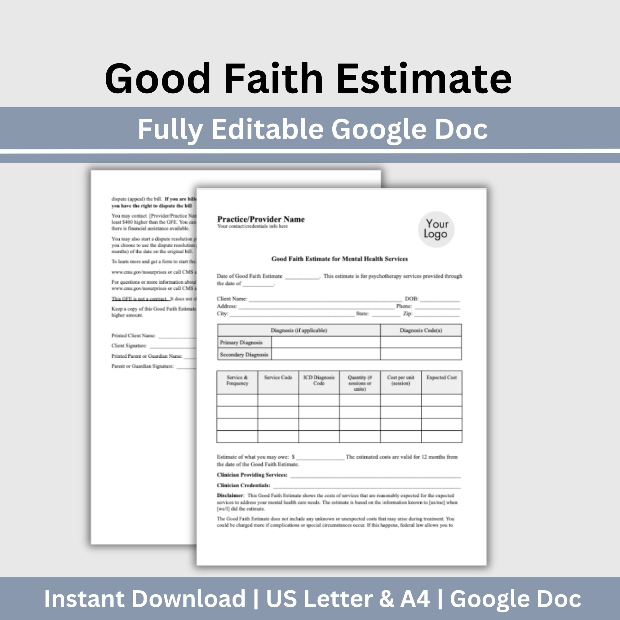 good-faith-estimate-google-doc-psychology-private-practice-template-mental-health-therapist-office-forms-counseling-intake-therapy-forms-etsy for Free Printable Good Faith Estimate Form Good Faith Estimate, Google Doc Psychology Private Practice Template, Mental Health Therapist Office Forms, Counseling Intake, Therapy Forms - Etsy for Free Printable Good Faith Estimate Form