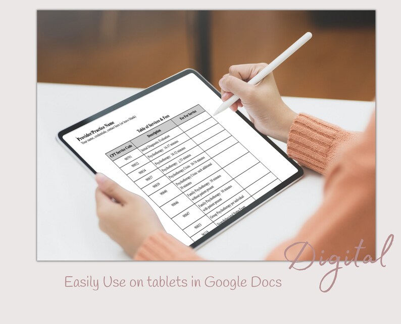 Clinical Fees Template, Sliding Fee Table, Editable Google Doc, Therapy Tool, Private Practice