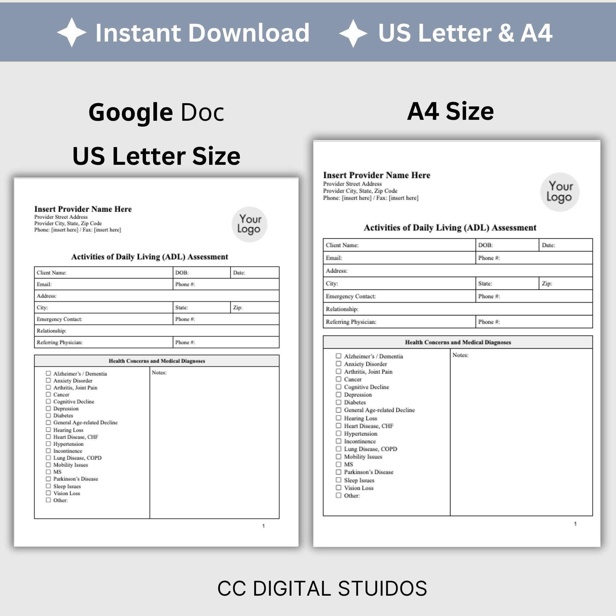 ADL Assessment Checklist: Occupational Therapy Worksheet (editable ...