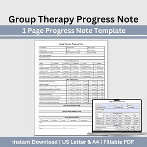 Group Therapy Progress Note: Fillable PDF Template (US Letter & A4)