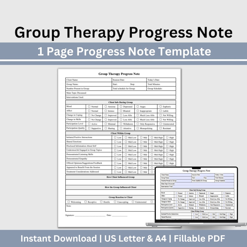 Group Therapy Progress Note - a fillable PDF, your go-to therapist office template for streamlined therapy notes. Enhance your psychotherapy group sessions with this efficient tool, offering customizable progress note tracking.