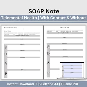 SOAP Note for Telehealth, Therapist Note Taking Form, Fillable Progress Note Template, Counseling Documentation, SOAP Note Template