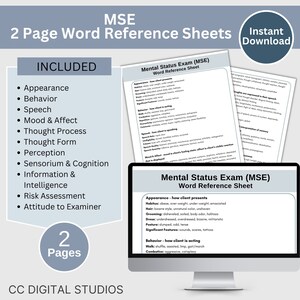 Mental Status Exam (MSE) Cheat Sheet: Therapy Reference (digital ...