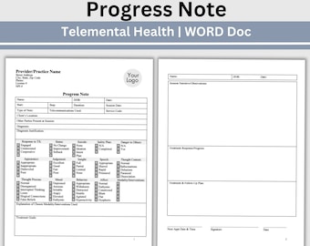 Therapist Progress Note Template: Telemental Health Counseling (WORD Doc)