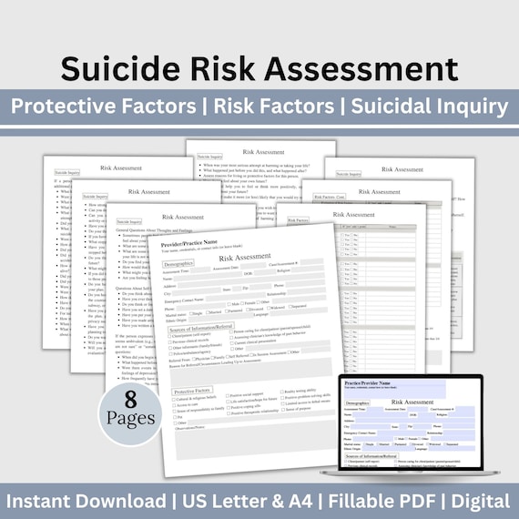 Mental Health Risk Assessment, Suicide Therapy Questions (Fillable PDF)