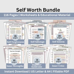 Bundel met werkbladen therapie eigenwaarde: CGT en dgt, zelfrespect (digitale download)