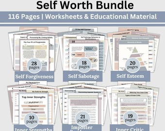 Self-Worth Therapy Worksheets Bundle: CBT & DBT, Self-Esteem (Digital Download)