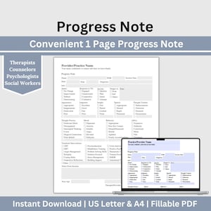 Progress Note for Mental Health Counselors, Therapist Documentation, Counseling Office Forms, Therapy Session Notes, Psychotherapy