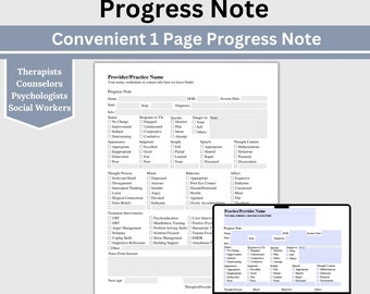 Plantilla de nota de progreso de salud mental: Formularios para consejeros y terapeutas (PDF rellenable)