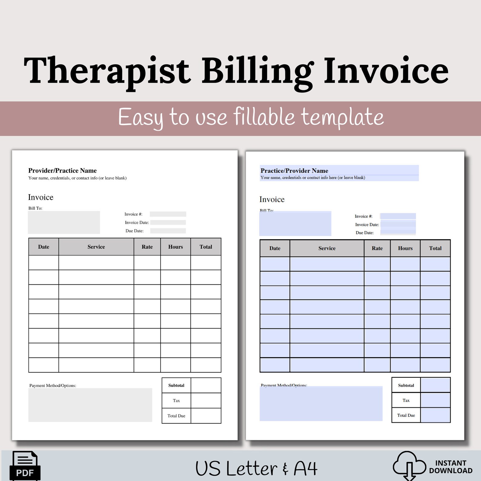 Therapist Invoice Template Fillable PDF Private Practice - Etsy