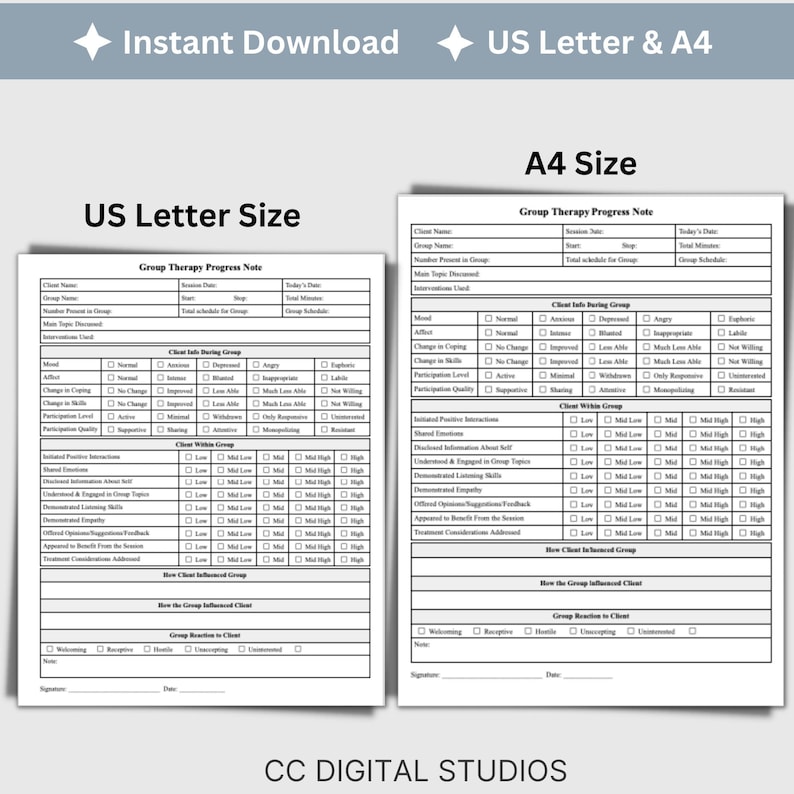 Group Therapy Progress Note: Fillable PDF Template (US Letter & A4) - Etsy