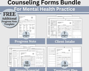 Mental Health Counseling Forms Bundle: Client Intake, Progress Notes (Editable Word Document)