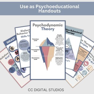 20 mental health infographic cards featuring different therapy modalities and mental health information! For therapists office, social workers, and school counselors, these 3x5 cards for workshops, therapy sessions, and psychoeducation