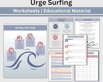 Urge Surfing CBT Worksheets: Addiction Recovery & Relapse Prevention (Printable/Fillable)
