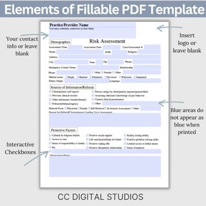 Mental Health Risk Assessment fillable PDF template. Designed for counselors and therapists, this suicide assessment tool includes essential suicide therapy questions to ask at-risk clients. Counselor risk note template