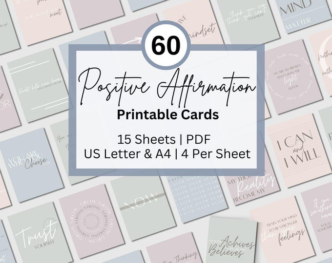 Set of 50 Printable Affirmation Cards for Self Love Print at Home, DIY ...