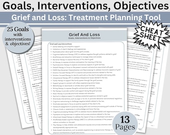 Grief Therapy Treatment Plan Cheat Sheet: Goals, Objectives, Interventions (Digital Download)