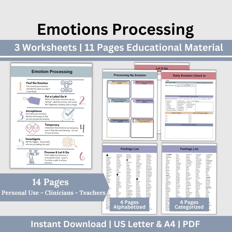 Emotion Processing Worksheets Printable PDF Feelings Journal Coping ...