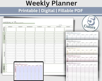 PDF weekplanner: invulbaar liggend schema digitale download