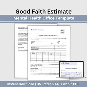 Good Faith Estimate Template: Fillable PDF for Therapists (US Letter & A4)