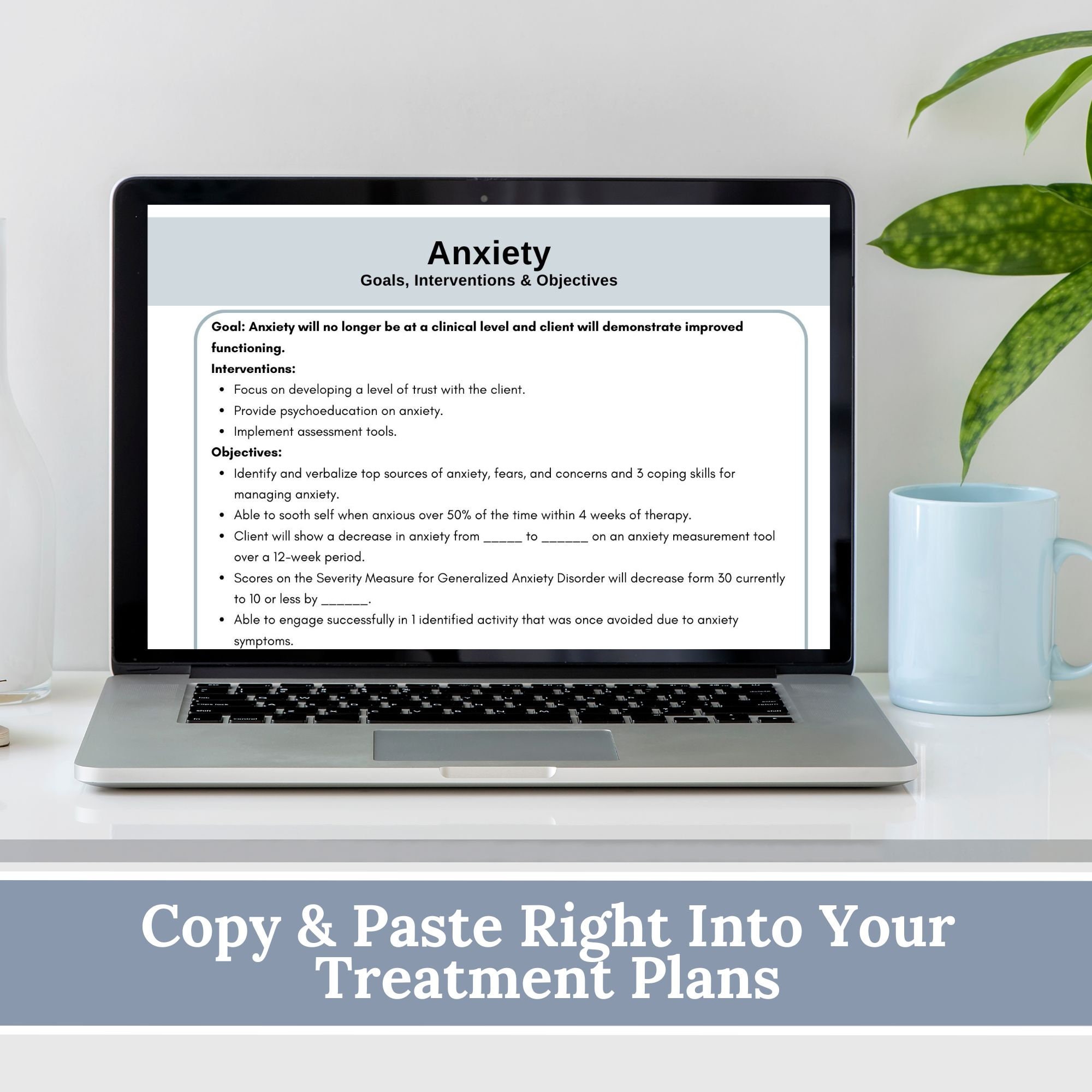 Anxiety Treatment Plan Cheat Sheet: Therapy Goals, Interventions ...