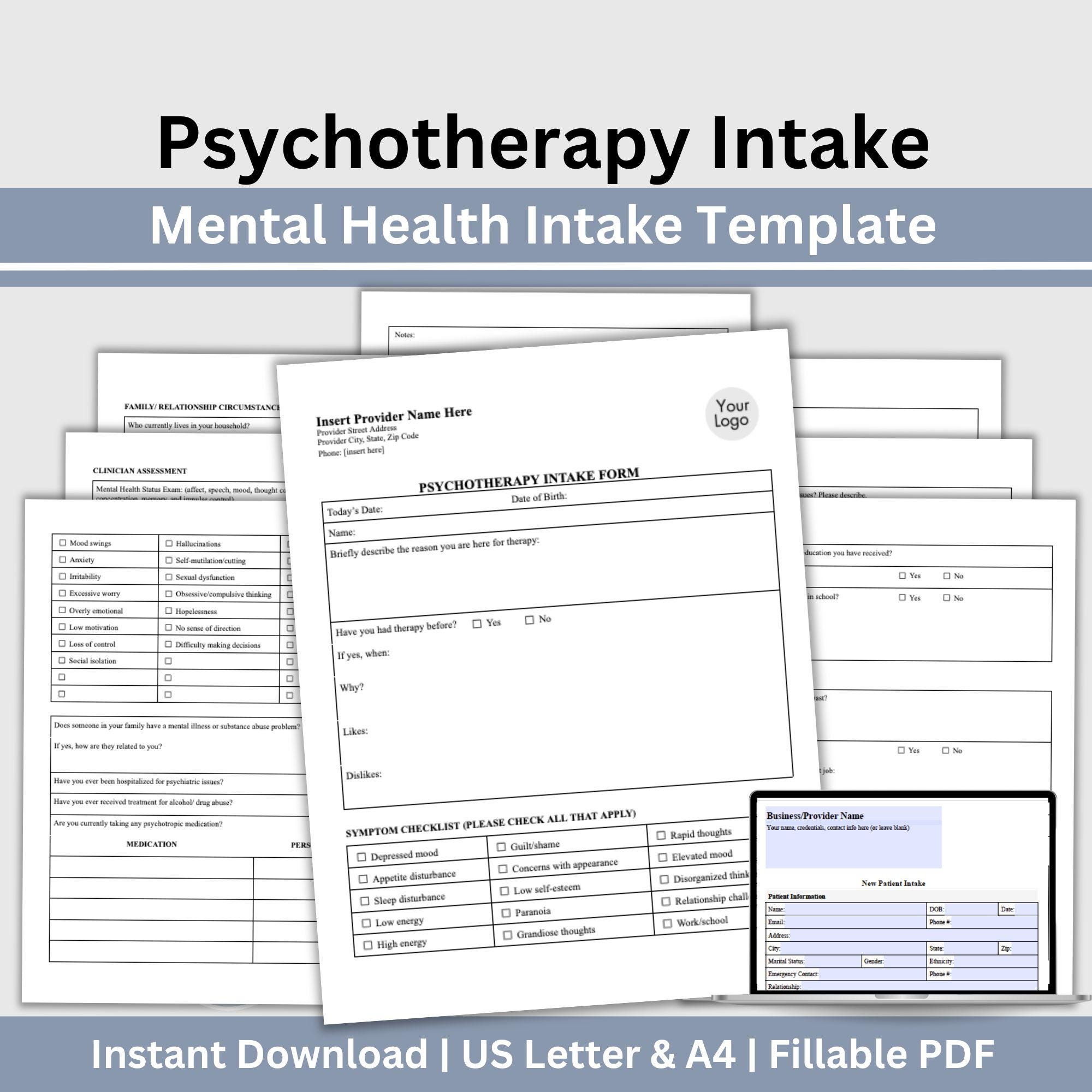 Psychotherapy Client Intake Form for Mental Health Professionals ...