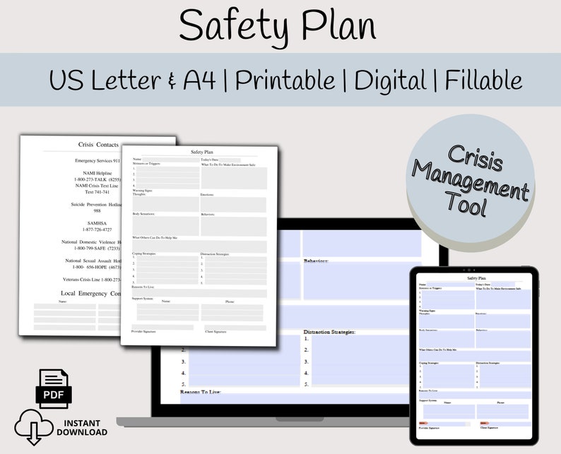 Safety Plan Template Fillable & Printable Therapist Tools Etsy