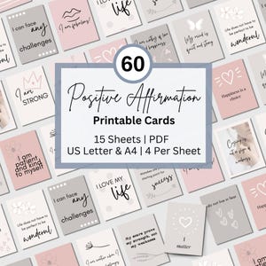 Positive Affirmation Cards, 60 Positive Quote Medication Cards, Printable Affirmation Cards, Motivational Cards, Thoughtful Gift