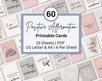 60 Tarjetas de Afirmaciones Positivas: Meditación con Citas Imprimibles (Descarga Digital)