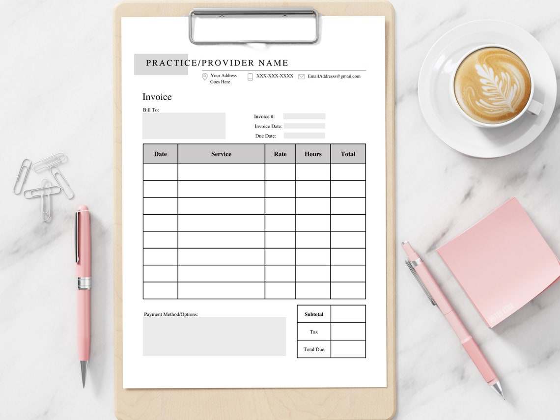 Therapist Invoice Template Fillable PDF Private Practice Etsy