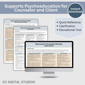 Narcissistic Personality Disorder Therapy Cheat Sheet, 2 IN 1 Psychoeducation for Client and Cheat Sheet for Counselors, Counseling Resource