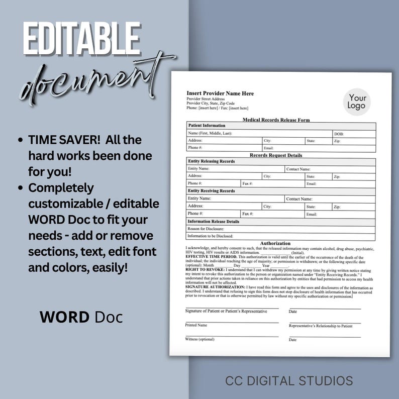 Medical Records Release Form: Printable Healthcare Authorization (WORD ...