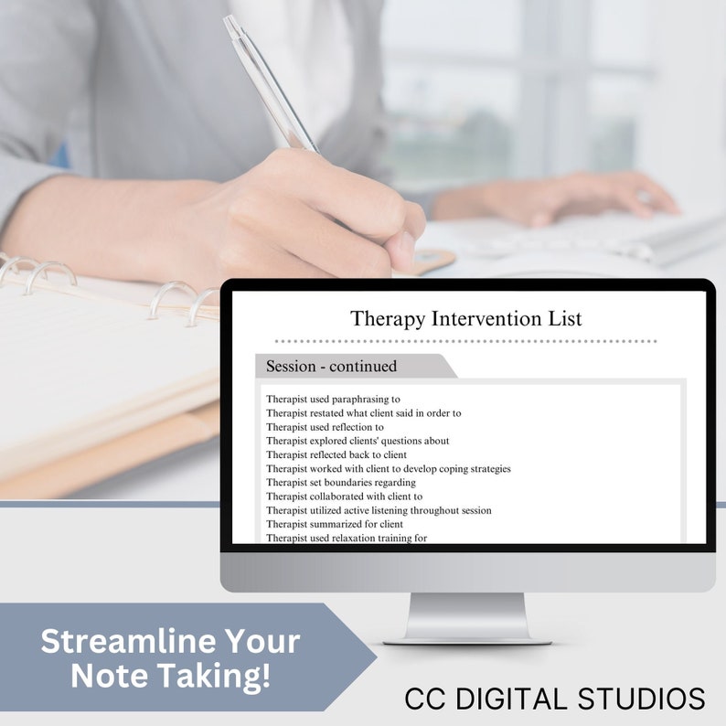 Comprehensive list of psychotherapy interventions that can be personalized for individual clients.  Use this therapy tool of clinical terms to identify phrases and starter statements that are most applicable.