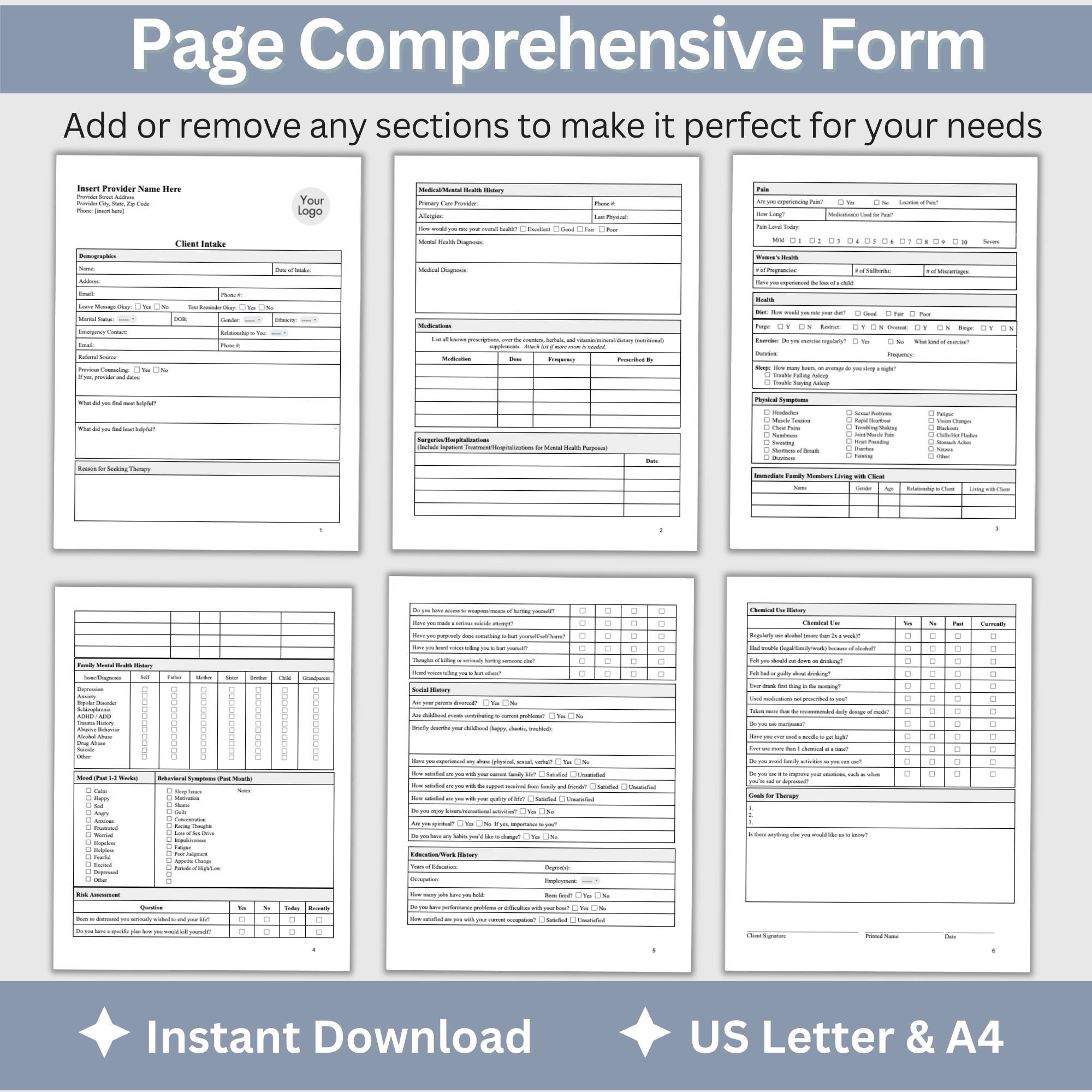 Mental Health Client Intake Form: Therapy Office Template (google Doc ...