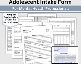Adolescent Client Intake Form: Therapy Resources (Fillable PDF)