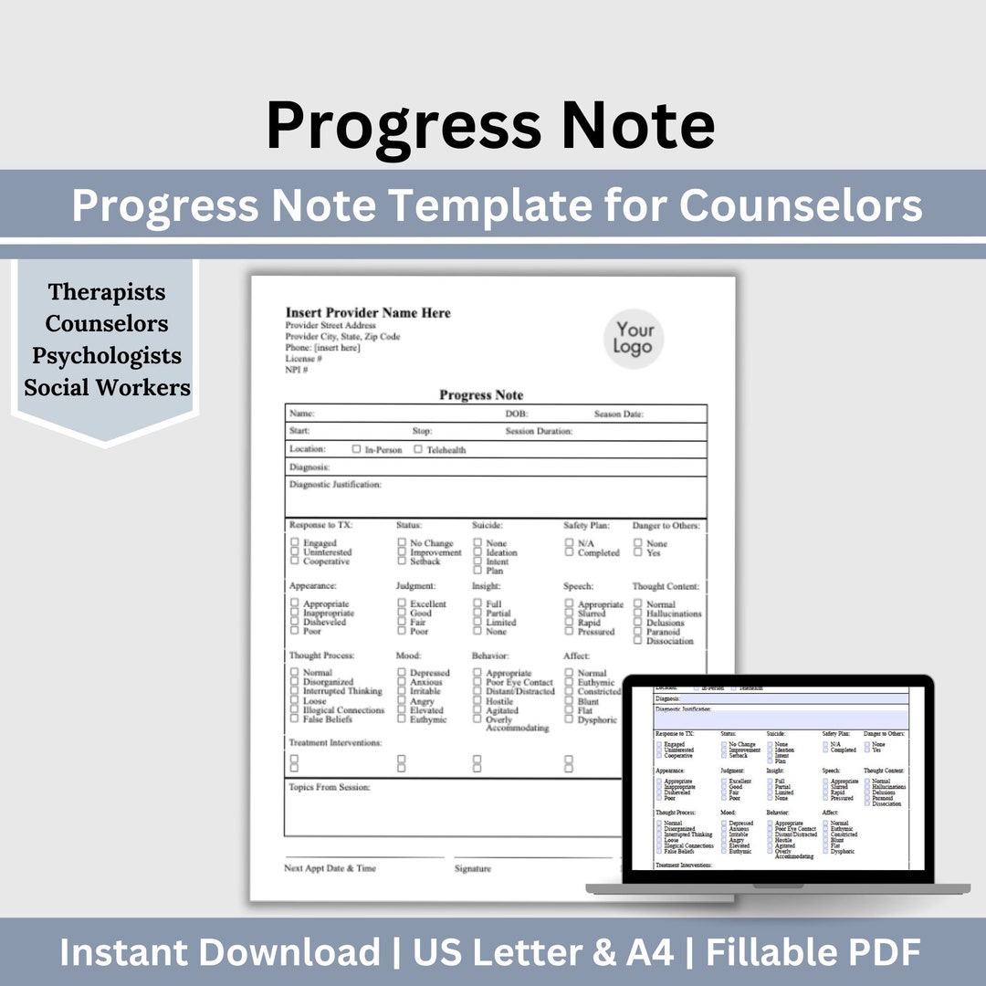 Progress Notes for Therapist Office, Session Notes, Psychotherapy ...