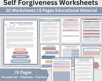 Self-Forgiveness Journal: CBT Workbook, Self-Compassion Prompts (PDF Printable)