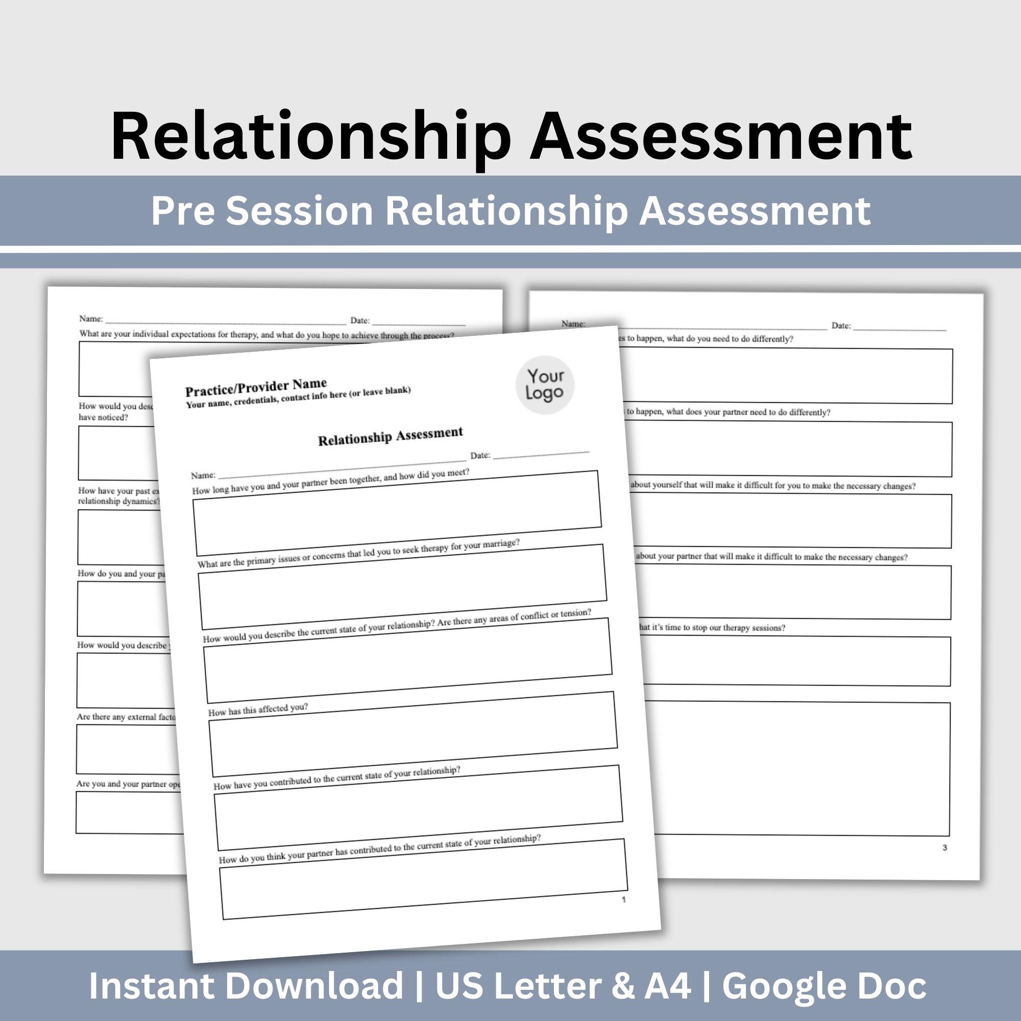 Reception Intake Questions Couples Therapy Intake Form: Relationship Assessment Questions (google ...