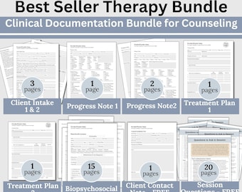 Therapy Documentation Bundle: Client Intake, Progress Notes, Treatment Plan (Fillable PDF, US Letter & A4)