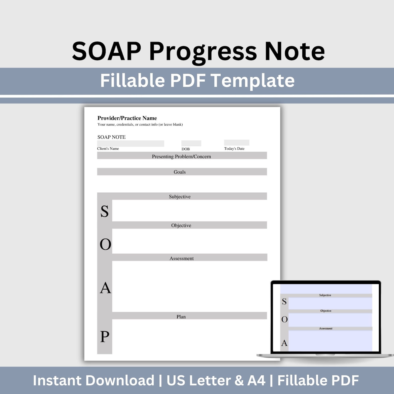 SOAP Note Template: Fillable PDF for Therapists (US Letter & A4) - Etsy