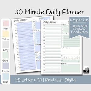 30 Minute Planner Printable, Simple Daily Planner, Time Blocking PDF ...