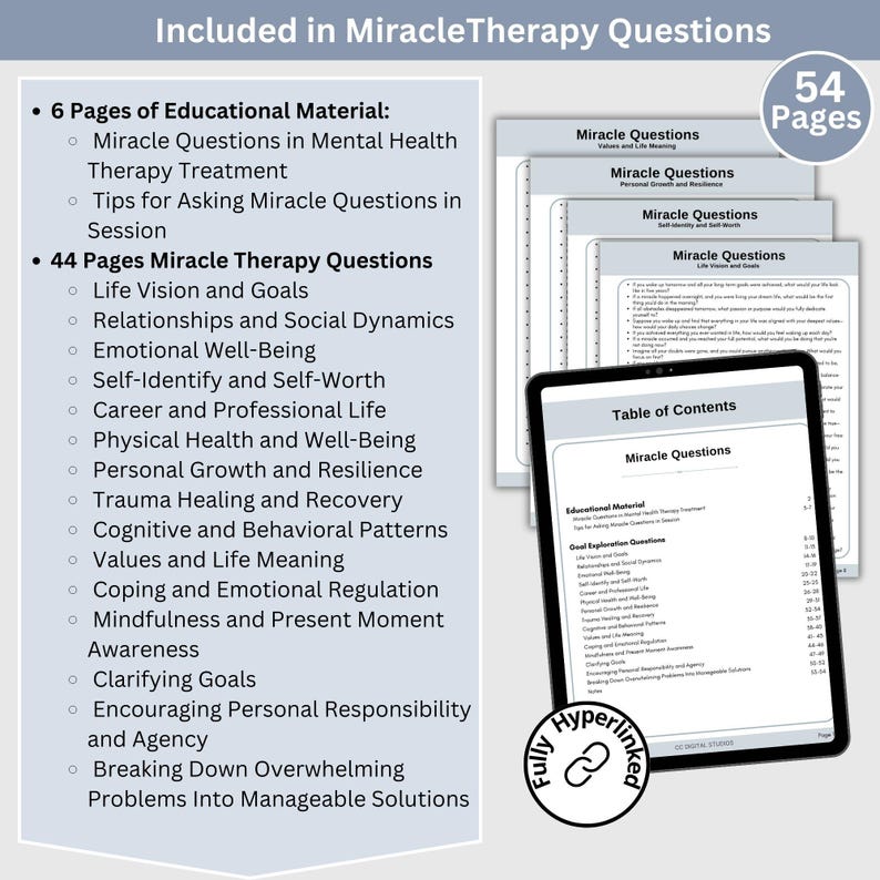 Miracle Questions Therapy Cheat Sheet: Counseling Resource (printable ...