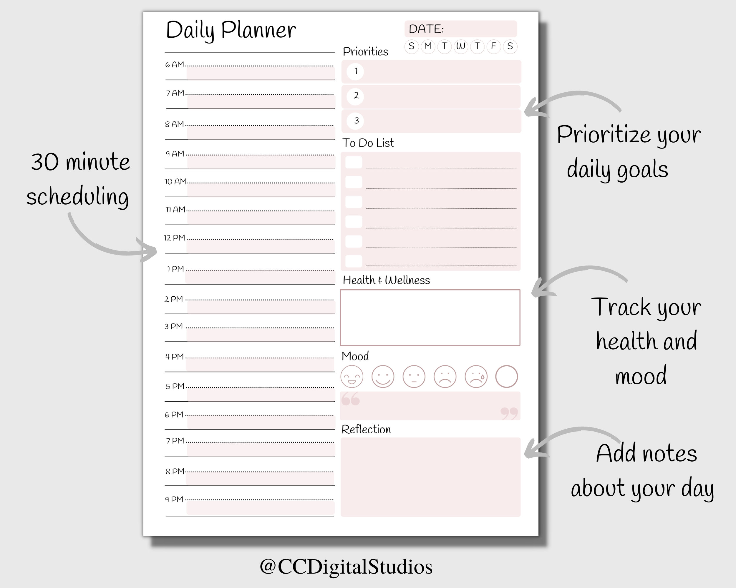 30 Minute Planner Printable, Simple Daily Planner, Time Blocking PDF ...