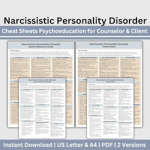 Narcissistic Personality Disorder Therapy Cheat Sheet, 2 IN 1 Psychoeducation for Client and Cheat Sheet for Counselors, Counseling Resource