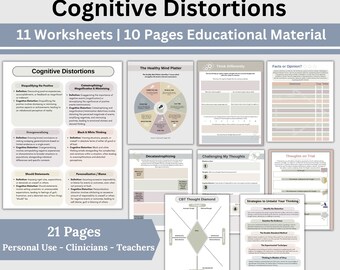 CBT Cognitive Distortions Worksheets: Therapy & Self-Help (Digital Download)