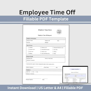 Könnte beinhalten: Eine digitale, ausfüllbare PDF-Vorlage für Urlaubsanträge von Mitarbeitern mit Abschnitten für Mitarbeiterinformationen, Urlaubsart und Anfragedetails. Das Formular enthält Felder für den Arbeitgebernamen, Daten und Unterschriften.