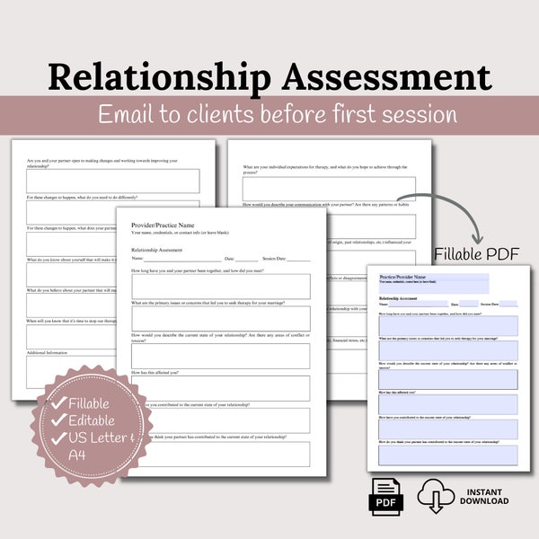 Relationship Assessment for Clinicians, Marriage Counseling Questionnaire,  Mental Health Assessment, Therapist Tool, Couples Therapy