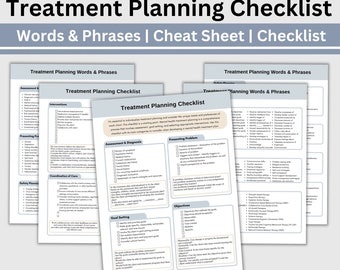 Treatment Plan Checklist for Therapist Documentation, Therapy Cheat Sheet, Reference Sheet for Private Practice Therapist Office